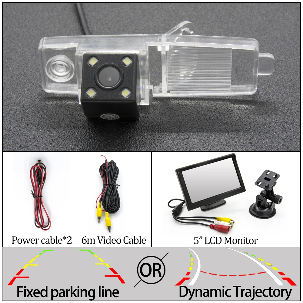 4LED N 5 inch LCD Фиксированная или динамическая траектория камера заднего вида для Toyota Highlander Kluger RAV4 RAV 4 2009 2010 2011 2012 Автостоянка аксессуары - Название цвета: 4LED N 5 inch LCD