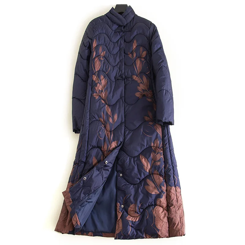 

Vintage Printing Women Winter Jacket Plus Size 2XL Cotton Padded Women Winter Coat Female Jacket Stand Collar Long Parkas