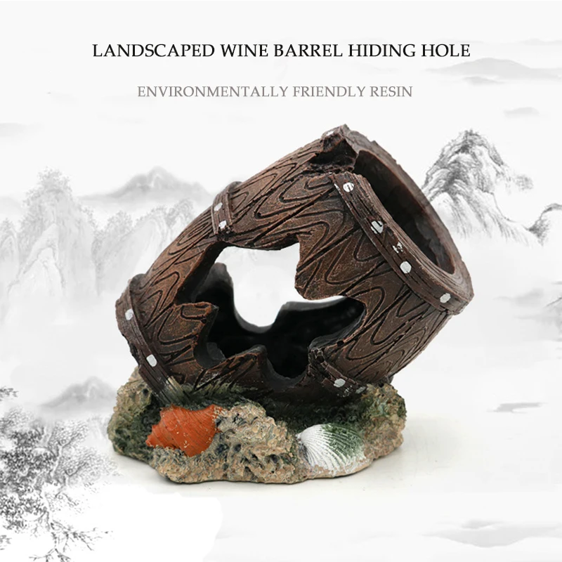 

Fish Tank Landscaping Hideout Cave Play House Aquarium Landscaping Decoration Antique Wine Barrel Reptile Cave