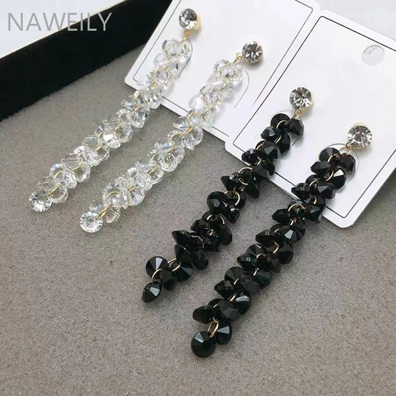 Женские серьги-подвески с черно-белыми кристаллами | Украшения и аксессуары