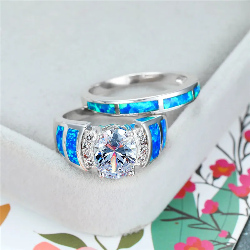 Роскошное женское кольцо с Синим Опалом классический серебристый цвет