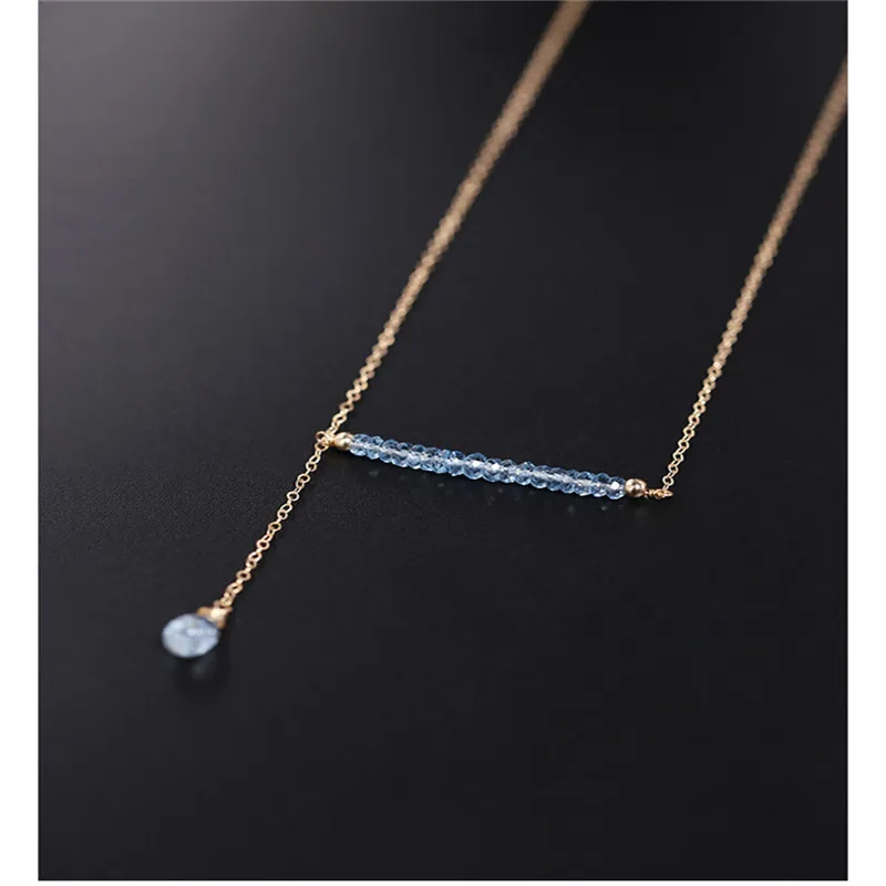 DAIMI Sky Blue Topaz Necklace Female gemstones Genuine Yellow 14K Gold Injection Pendant Gift | Украшения и аксессуары