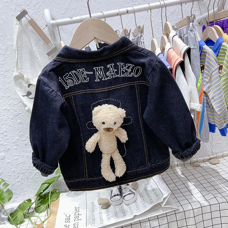

Boys' Jeans Children's Spring and Autumn Clothes New Children's Coat Cartoon Bear Cowboy Baby Coat