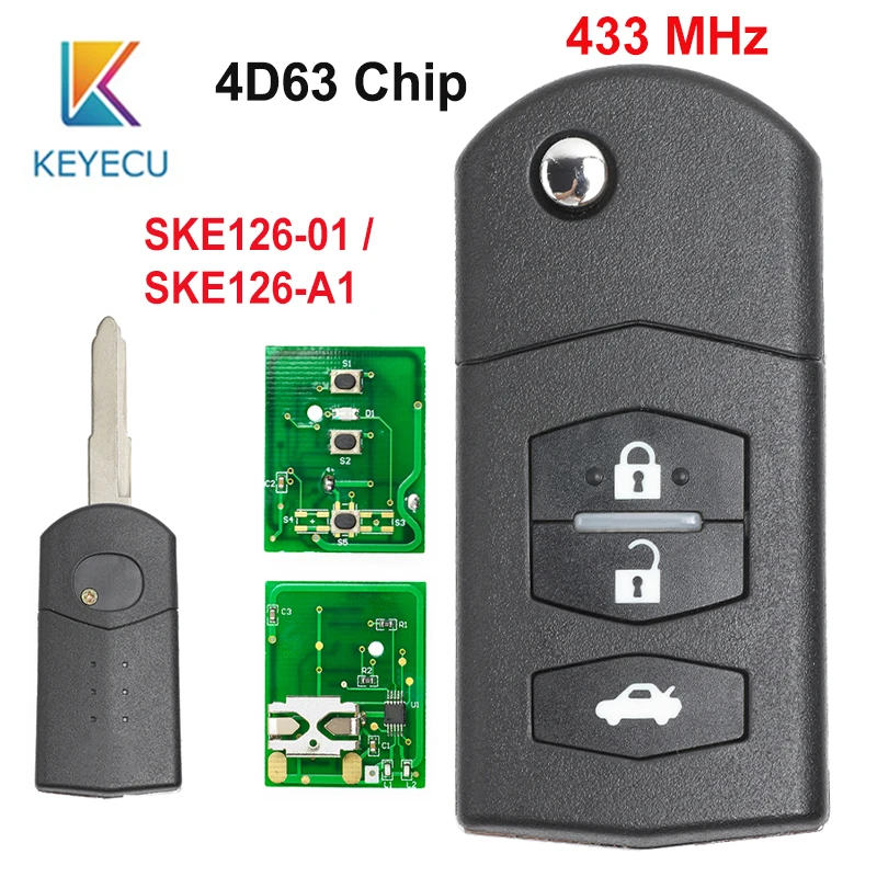 Запасная деталь KEYECU 2 1 3 кнопки 433 МГц 4D63 для Mazda 5 6 MX5 RX8 2007 2008 2009|Ключ от авто| |