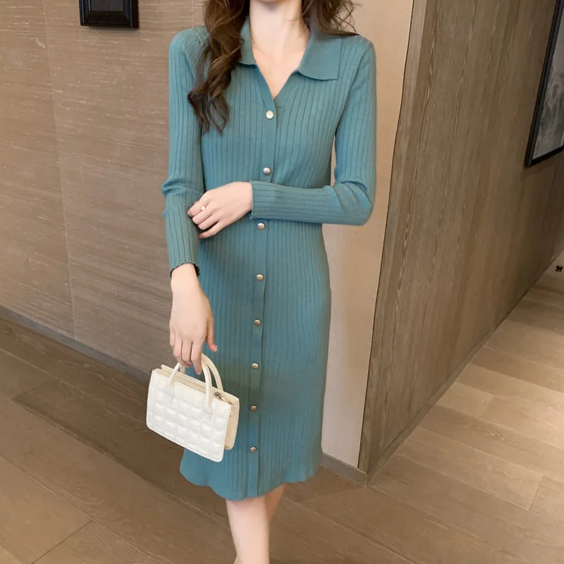 

Autumn New Knitted Dress Women's Inner Wear Slimming and Thin Temperament Long Sweater Bottoming Skirt Dress Spring 2022
