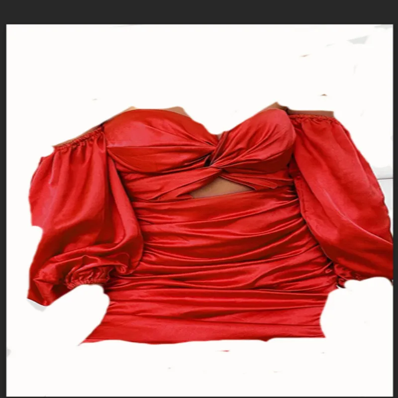 

Sexy Black Red Ruched Dress off Shoulder Cut Out Puff Sleeve Stretch Bodycon Mini Dresses Woman Summer Party Dress
