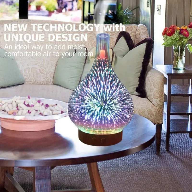 Светодиодный увлажнитель воздуха для ароматерапии ночник 3D стекло фейерверк