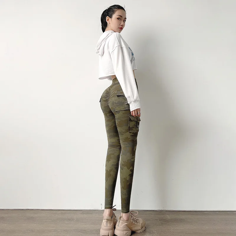 

NORMOV Women Leggings Workout High Waist Push Up Booty Lifting Leggins Fitness Camouflage Pockets Safari Style Leggings Feminina