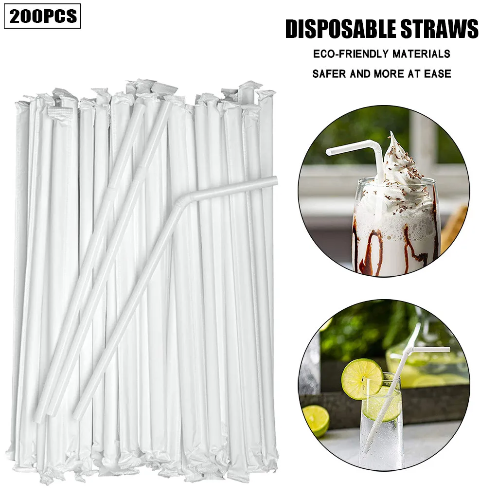 

300pcs party disposable straws set party table decoration white drink straws wedding birthday party supplies