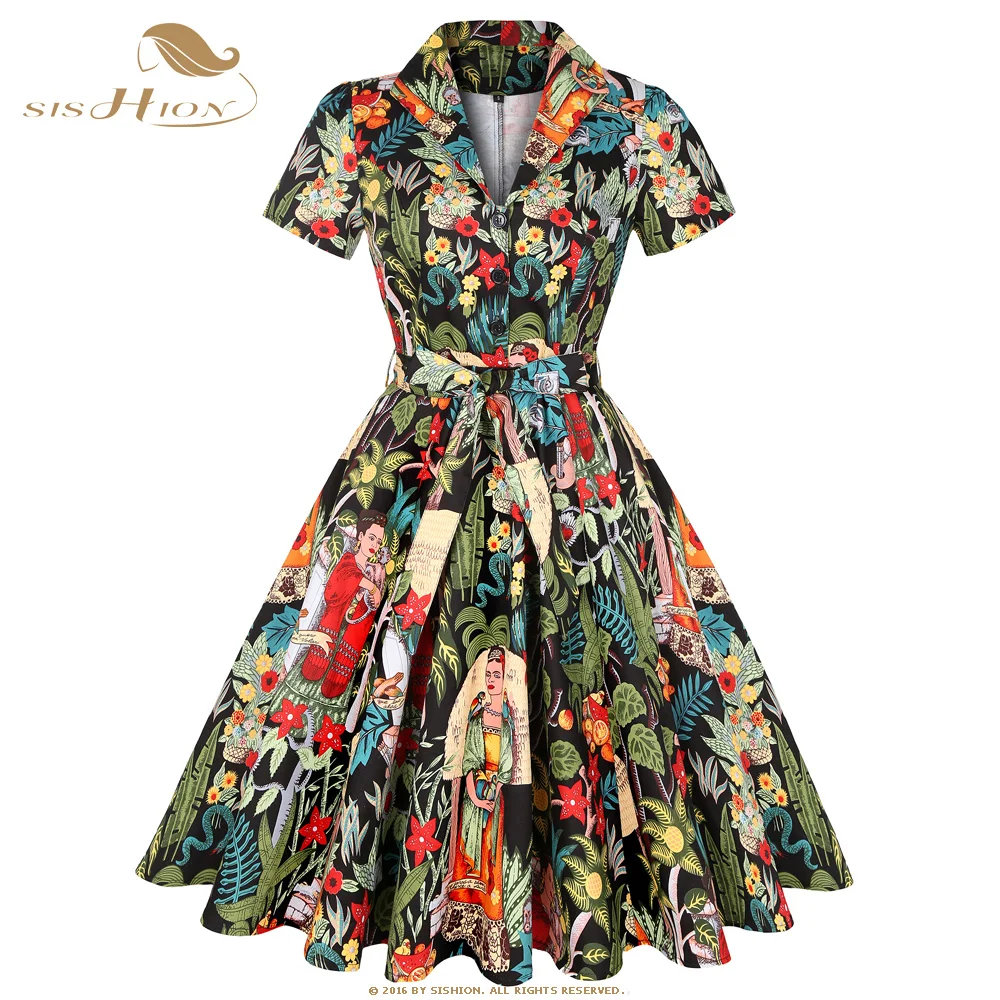 SISHION/хлопковое женское платье большого размера Vestidos SD0002 винтажное с коротким