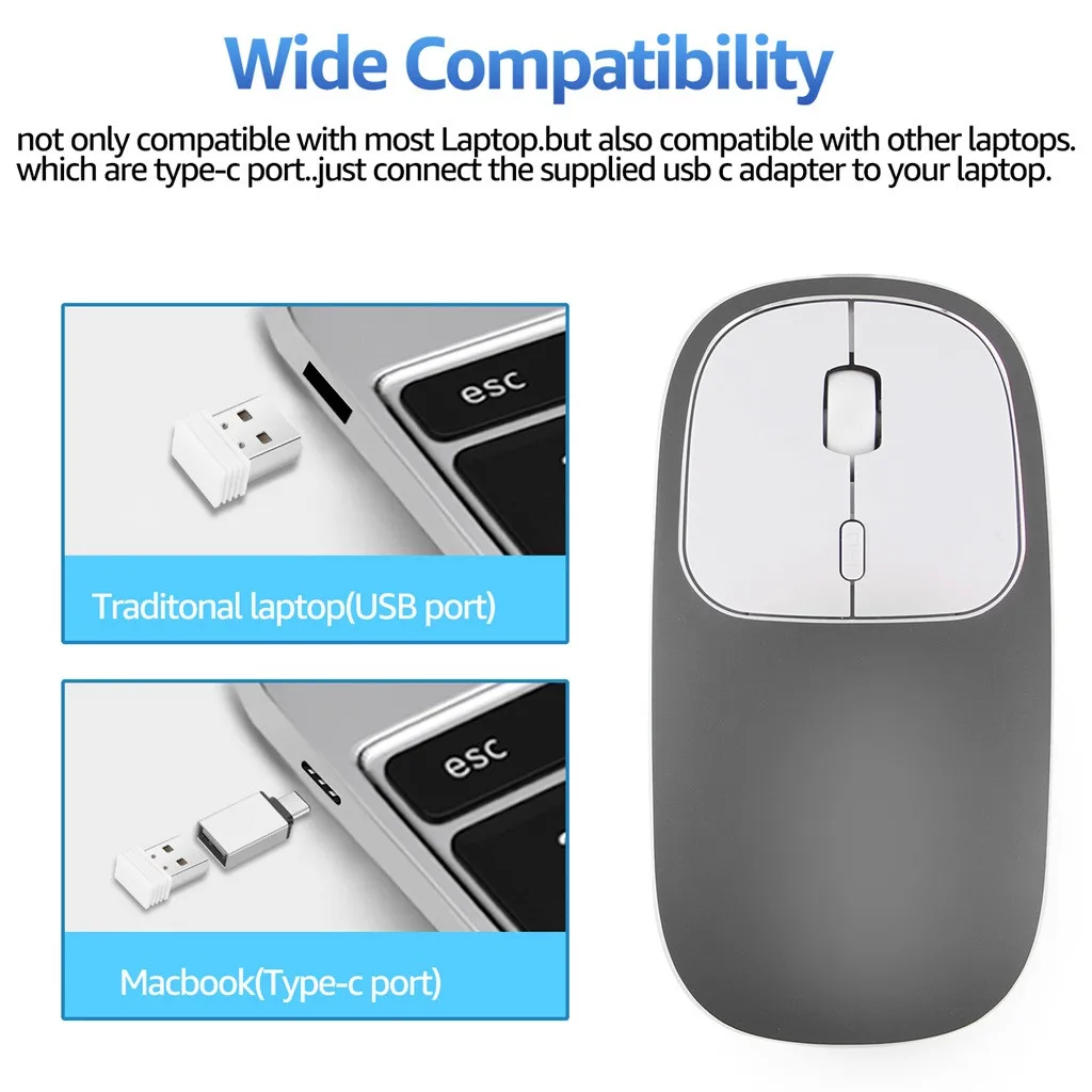 

Rechargeable 2.4G Wireless Metal Silent Optical Type C Mouse Mice for Notebook For Notebook Office Desktop free shipping