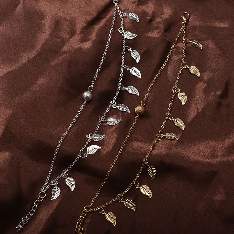 Женский браслет на ногу с листьями из нержавеющей стали|Анклеты| |