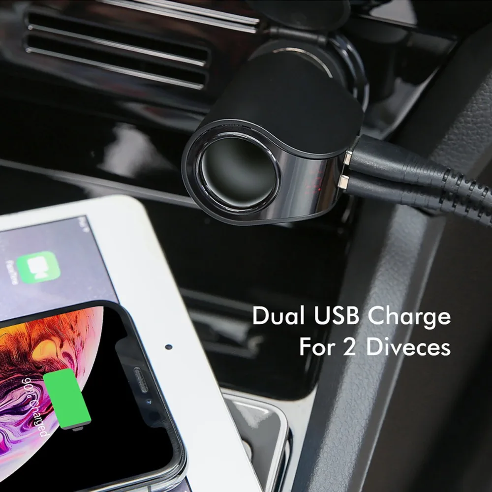 3.1A двойное USB Автомобильное зарядное устройство, зарядное устройство для мобильного телефона, 12-24 В, автомобильный прикуриватель, быстрая зарядка, адаптер с цифровым дисплеем