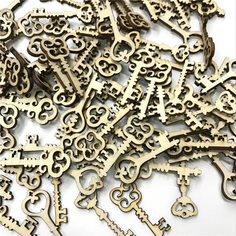 

300PCS Wood Keys Diy Craft Decorative Vintage Blank Ornaments Key Shaped Wood DIY Crafts Wedding Birthday Party Christmas