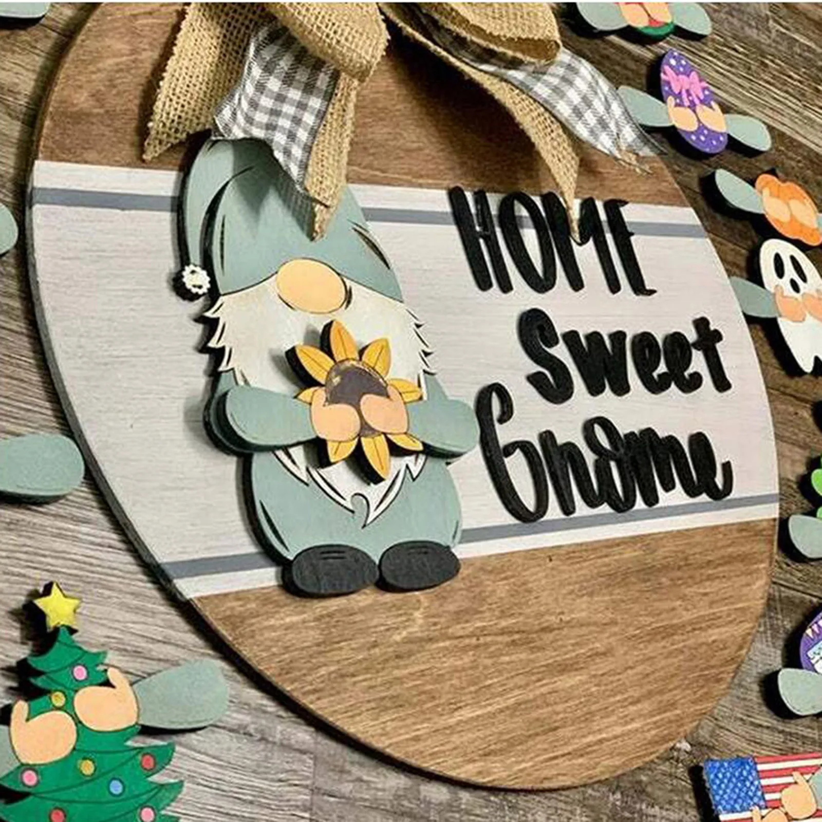 Gnome Door Hanger Seasonal Welcome Sign With Interchangeable Holiday Pieces Aesthetic Room Decor Ozdoby Do Pokoju Mural | Дом и сад