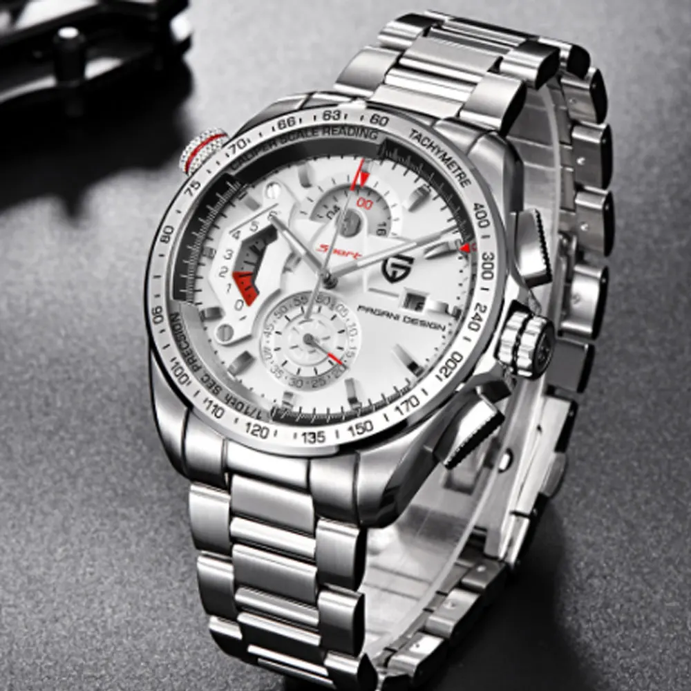 46 мм pagani с серебряным циферблатом кварцевые часы ремешком из нержавеющей стали
