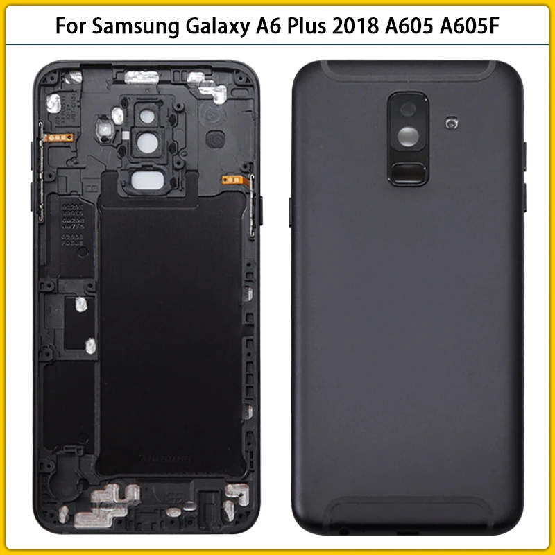 

Rear Housing Case For Samsung Galaxy A6 Plus 2018 A6+ A605 A605F Metal Middle Frame Battery Back Cover Camera Lens Side Buttons