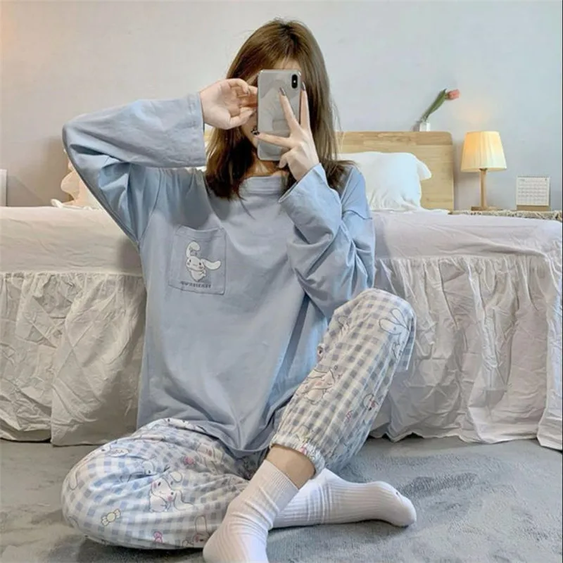 Аниме Пижамный комплект для женщин осенняя одежда сна с длинным рукавом