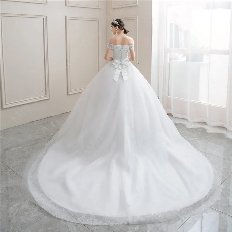 2021 Новый светильник свадебное платье с открытыми плечами вырез лодочкой бальное