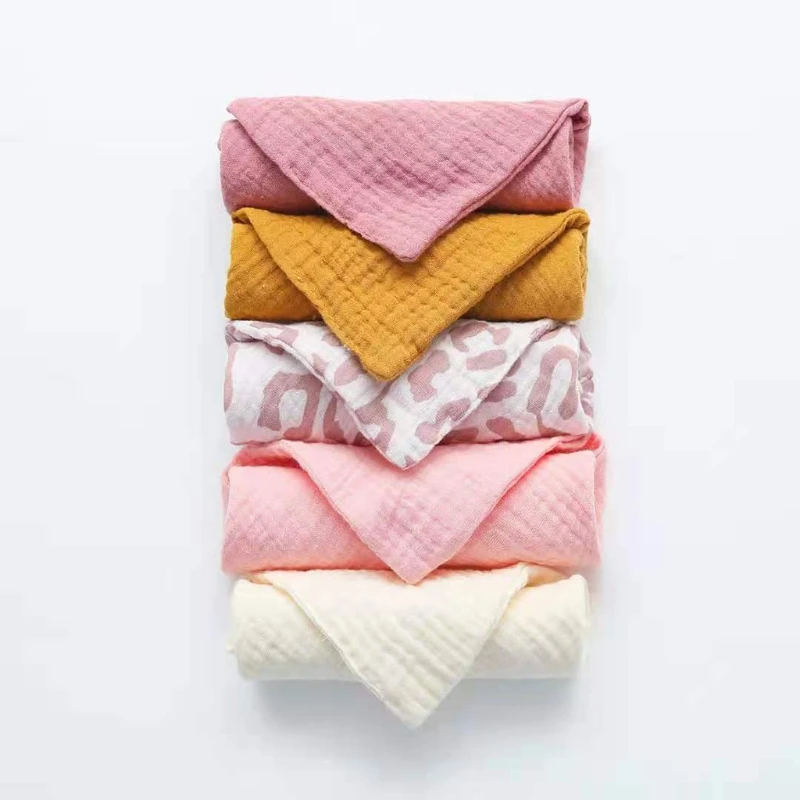 5 Pcs Cotton Baby Muslin Towel Square Infants Saliva Towel Newborn Burp Cloths for Baby Face Washcloth Handkerchief Baby Bibs