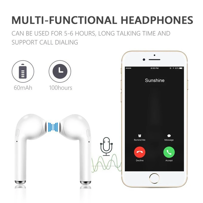 I7s наушники вкладыши TWS Bluetooth беспроводные гарнитура стерео спортивные с