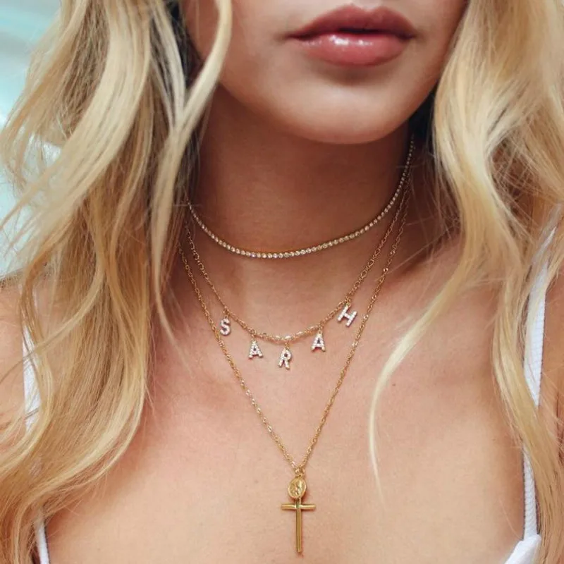 

Имя ожерелье на заказ ожерелья Письмо Циркон со словом рисунком именем буквами личность ожерелье буквы первоначальный женские ювелирные и...