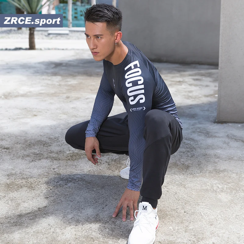 Мужская футболка для бега ZRCE Спортивная с длинным рукавом реглан бодибилдинга