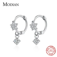 modian 925 sterling silver dazzling aaa zircon blooming flower hoop earring for women wedding engagement statement jewelry