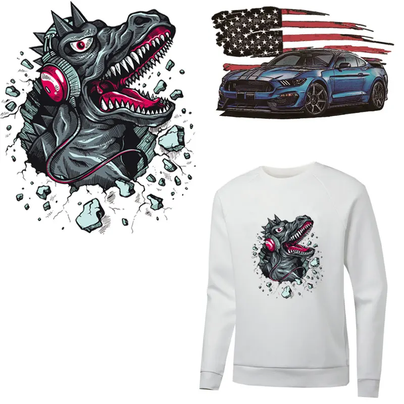 Крутая нашивка с динозавром американский флаг автомобильные патчи для утюга