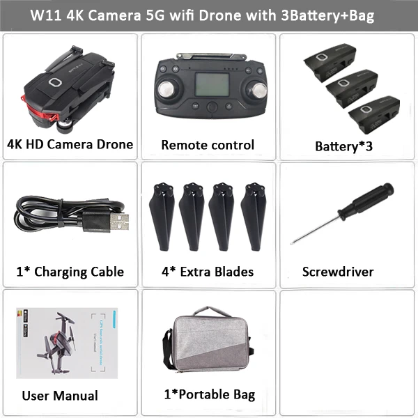 W11 Дрон с GPS с 4 K/720 P FPV Двойная камера 5G WiFi FPV Бесщеточный оптический поток RC Дрон Квадрокоптер полета 22 мин против K1 SG906 - Цвет: 4K 3B Bag