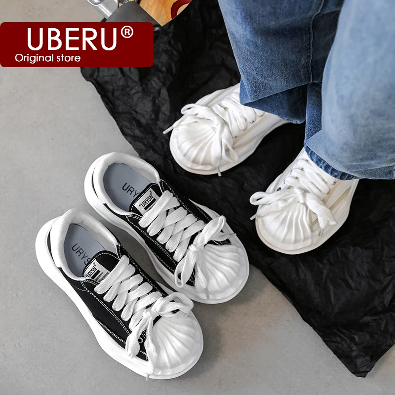 UBERU 2021 летние парусиновые белые туфли с ракушным носком на толстой подошве