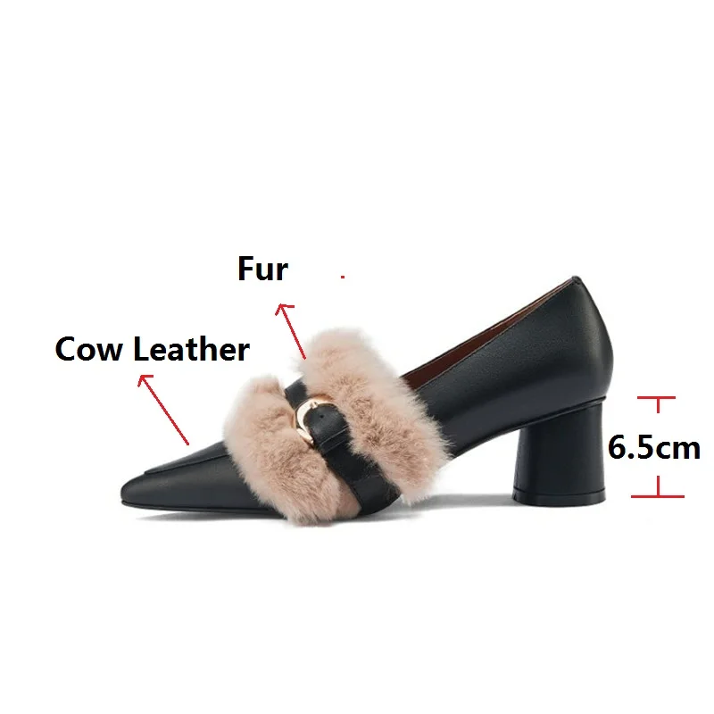 

LeShion Of Chanmeb Small Size 33-40 Women Genuine Leather Pumps High Heeled Shoes Woman Movable Real Rur Charm Buckle Strap Shoe