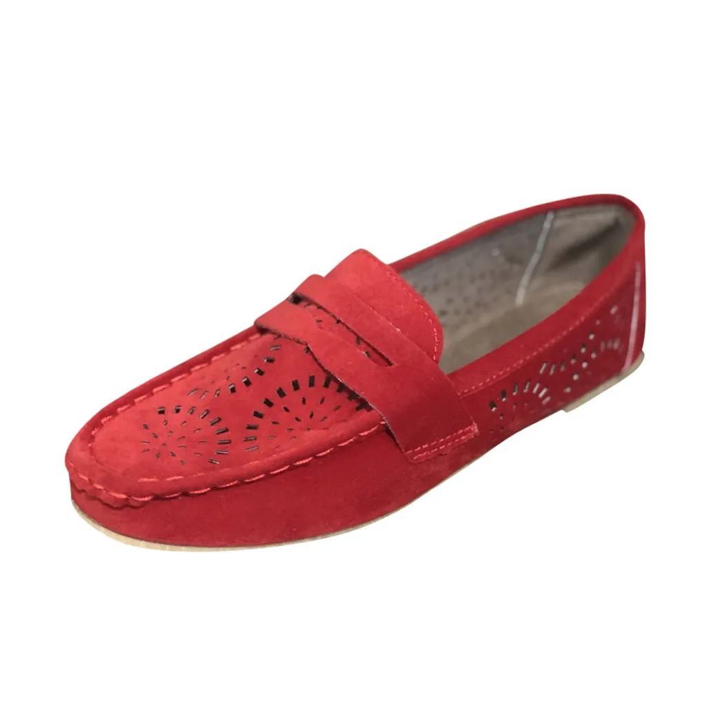

New Women's Cut-outs Shoes Summer Casual Hollow Out Slip On Loafers Perforated Flat Shoes Ladies Genuine Leather Shoeses