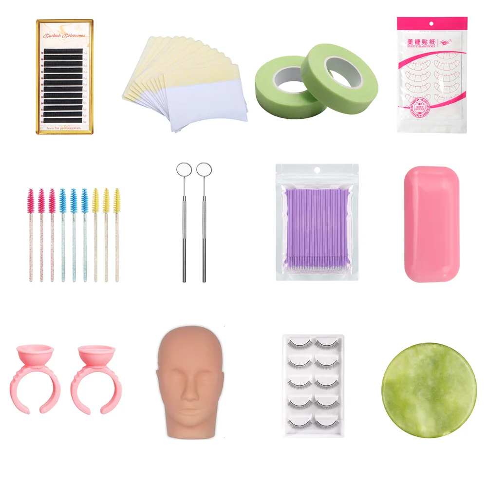 

Новый набор для наращивания накладных ресниц, модель головы для практики, пинцет для глаз, клей, кольцо, кисть для прививки ресниц, набор инс...