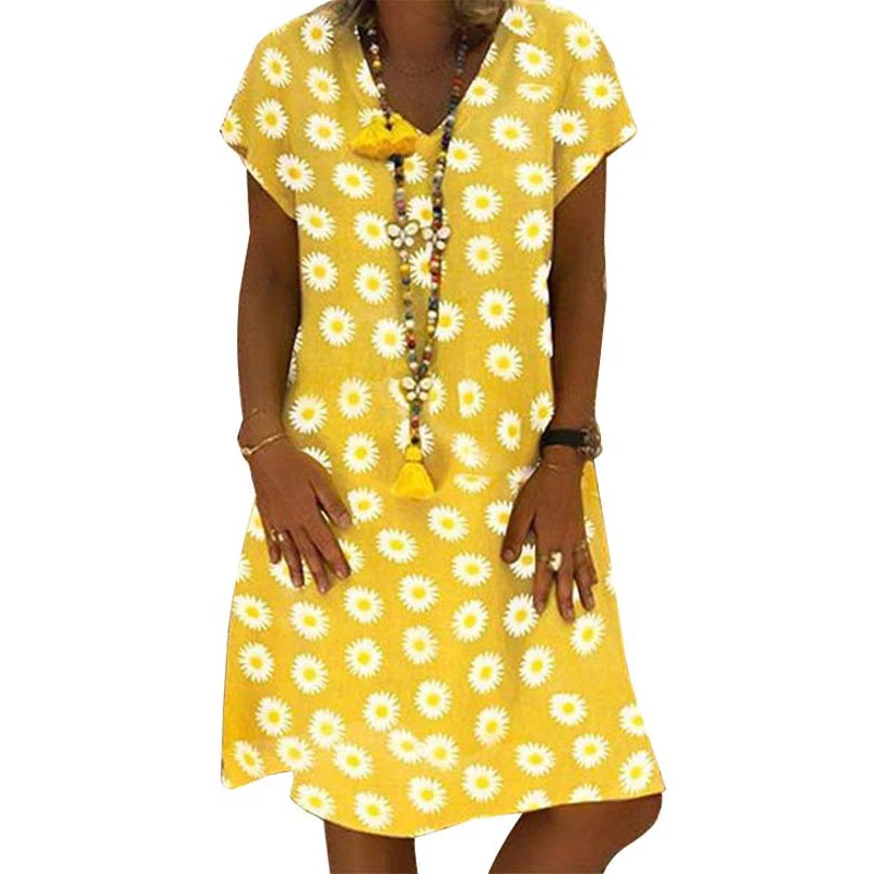 

Женские платья Vicabo, летняя модная Маргаритка с принтом, желтое женское платье размера плюс, зеленое, красное