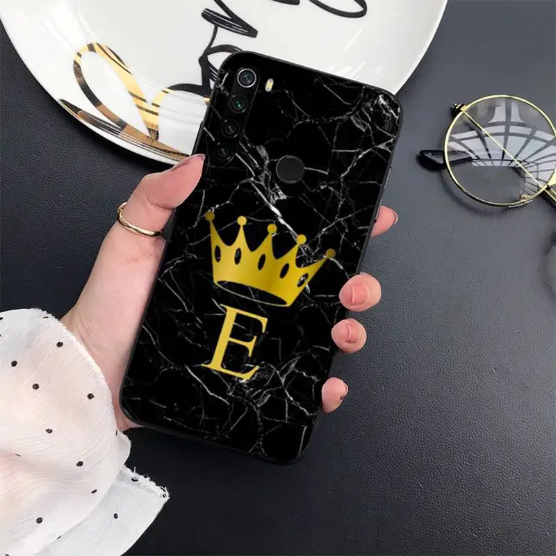 

Custom name Letter Black Marble Gold crown Phone Case For Xiaomi Redmi 7 8 9t a3Pro 9se k20 mi8 max3 lite 9 note 9s 10 pro
