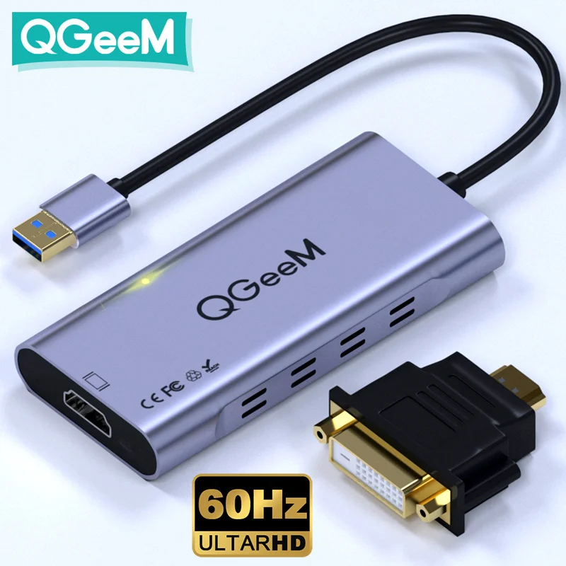QGeeM USB3.0 к HDMI DVI адаптер USB хаб для портативных ПК компьютер аксессуары проектор ТВ
