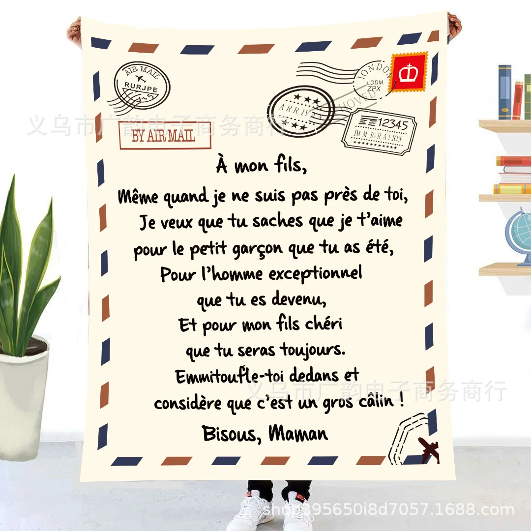 Coperta in pile con lettera tedesca/francese/spagnola per mia figlia figlio Air Mail coperte incoraggiamento positivo e regalo d'amore per la famiglia