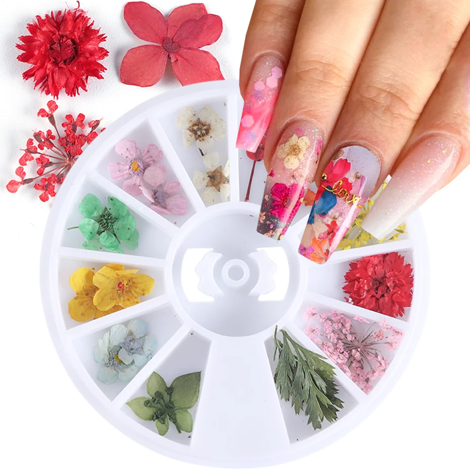 1 коробка смешанные высушенные цветы украшение для ногтей 3D натуральный