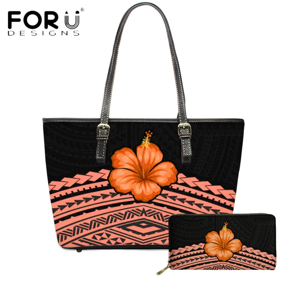 

FORUDESIGNS/Модные женские вечерние роскошные сумки из натуральной кожи и кошелек Гавайи, Hibicus Печать Повседневная Пляжный большой Ёмкость Bolsa