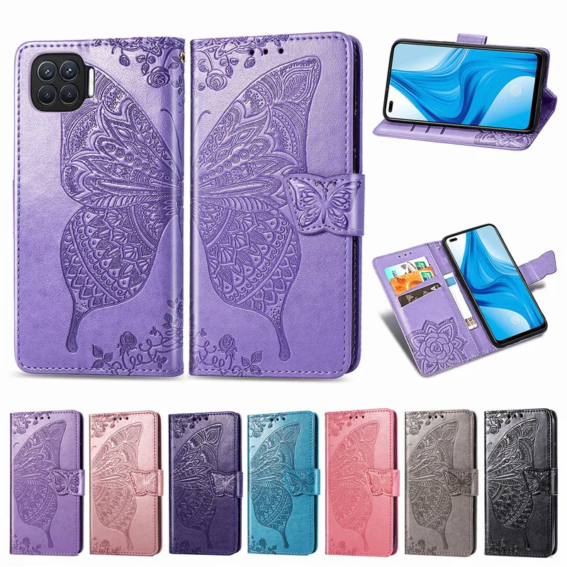 

Butterfly Embossed Leather Case For OPPO F19 F17 F15 F11 F9 K9 K3 K1 Find X3 X2 Neo Lite Pro Plus IQOO U1 With Card Pocket Cases