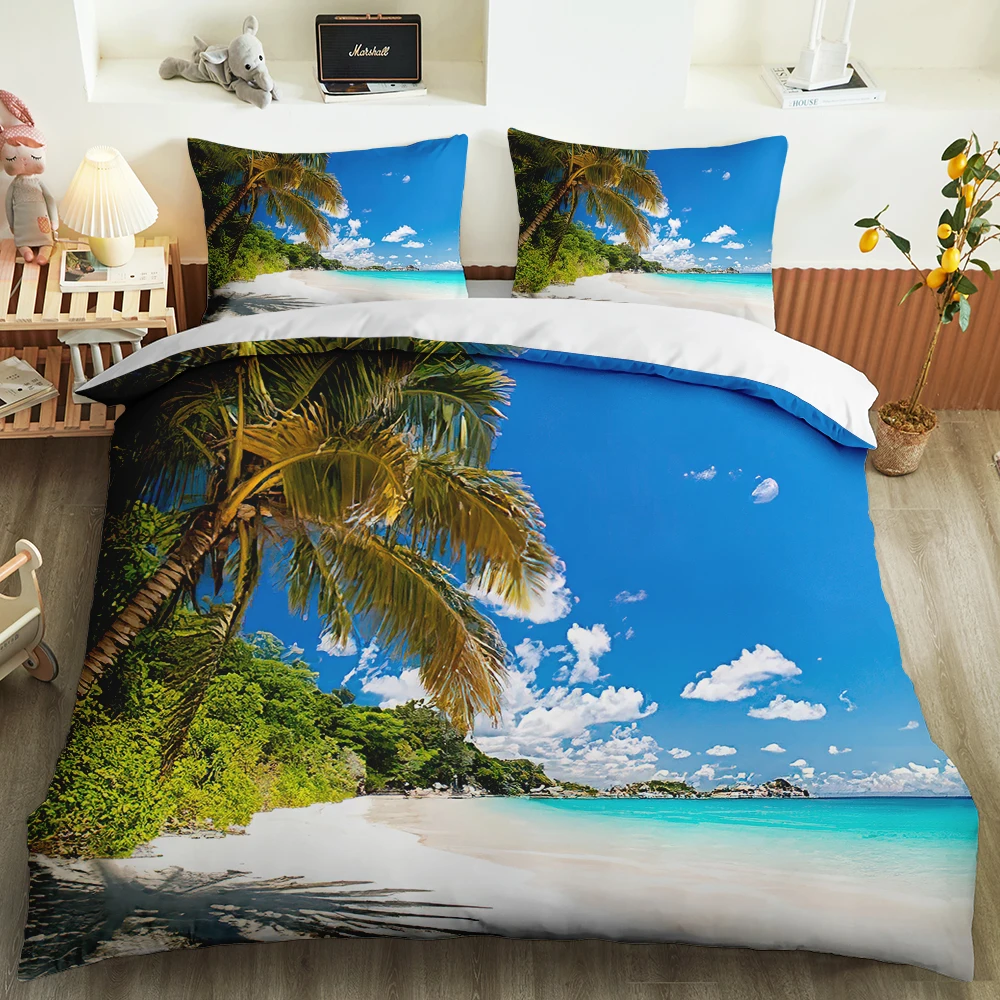 

Summer Luxury Home Tropical Leaves decoration Beach Pattern Duvet Cover Bedding Set King Queen Size 2/3pcs