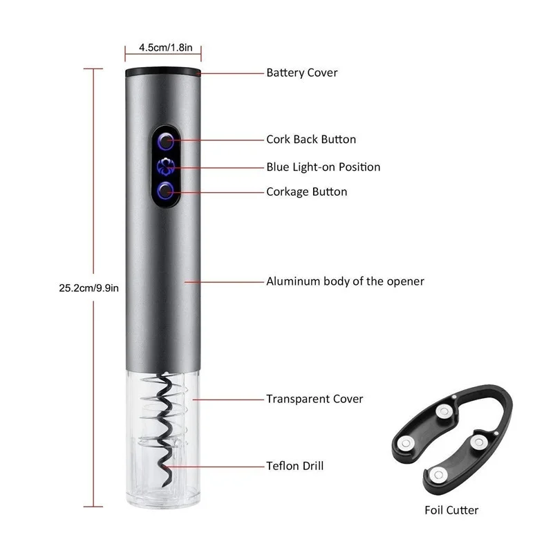 Электрический штопор автоматический с аккумулятором и ножом для
