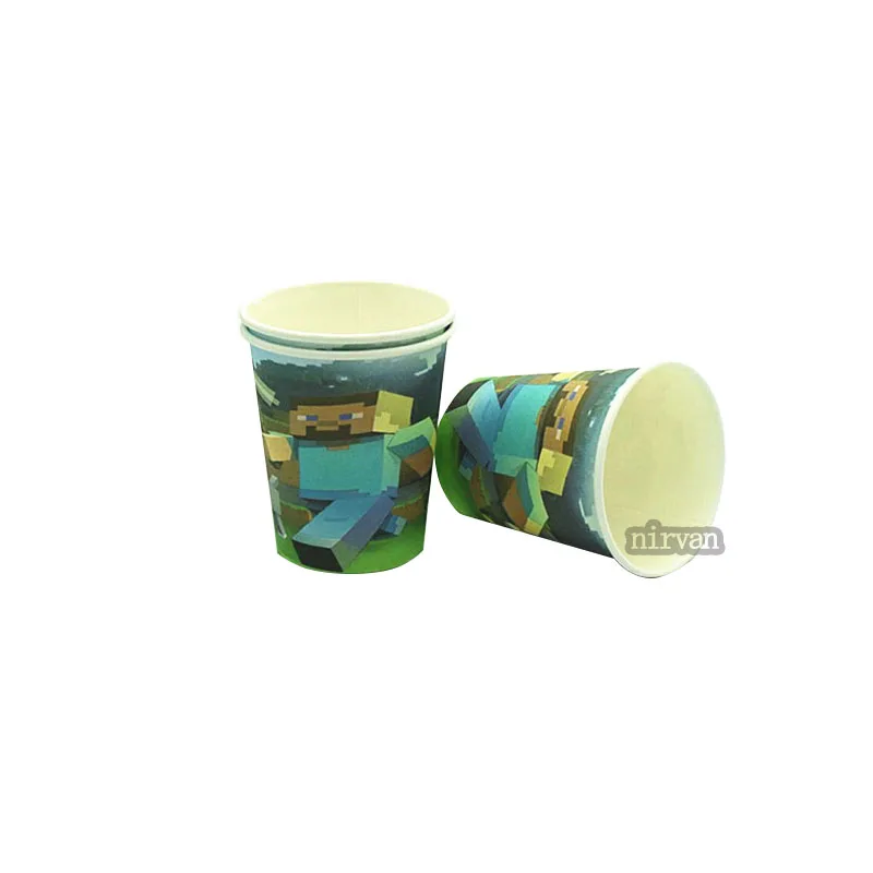 10cups+10plates cartoon mining pixel game pattern kids boys girls birthday party disposable tablewares set supplies baby shower | Дом и сад
