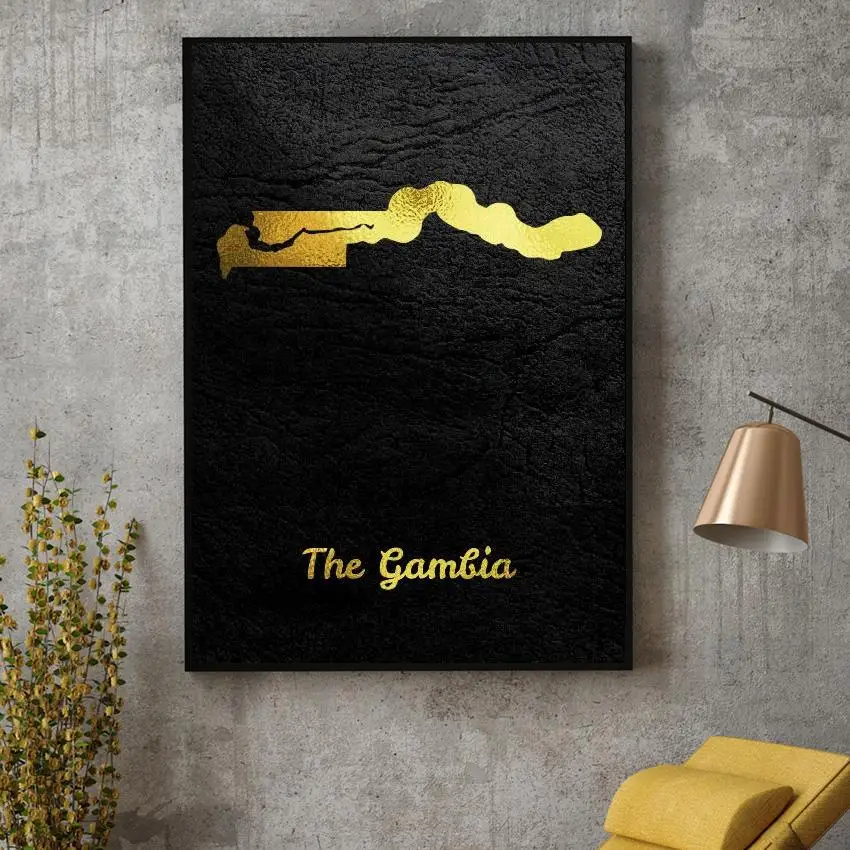 

Golden Map The Gambia Canvas Wall Art Print Modern Poster Wall Pictures Living Room Decor