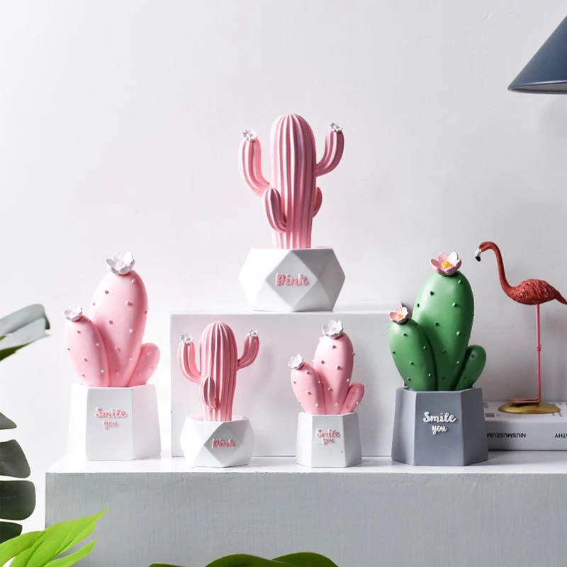 

Nordic Creative Home Decor Artificial Cactus Resin Statue Succulents Plant Potted Figurines Living Room Desktop Decoration