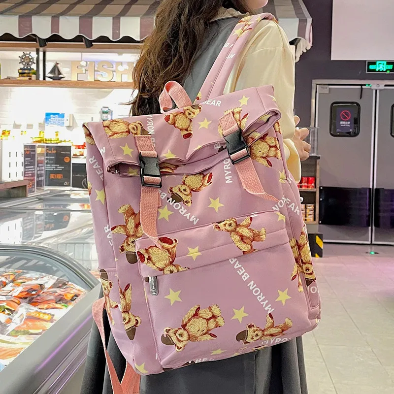 

Junior High School Female Schoolbag Ins Hot Selling High School Student Large-capacity Bear Print Backpack Cute Girl Schoolbag