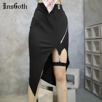 insgoth grunge punk black irregular skirt aesthetic goth sexy high waist reg ring long skirt elegant y2k bodycon women skirts