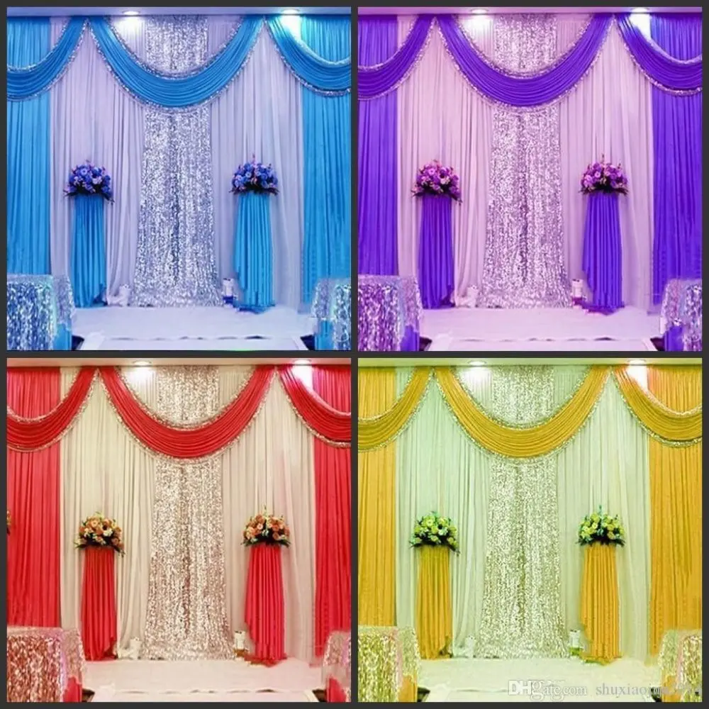 

Customized Satin Wedding Backdrop Curtains Gold Swag Satin party background drape curtain wedding decoration 10ftX20ft(3X6m)