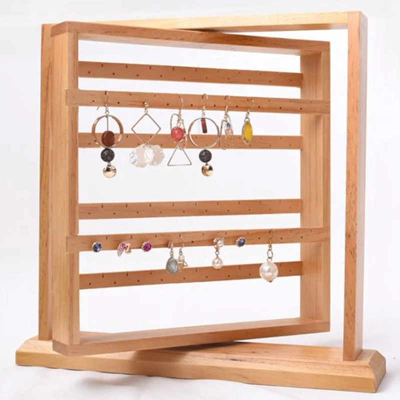 

Earrings Jewelry Storage Box Stand Display Stand Rotatable Natural Wood Can Hang Earrings Necklace Bracelet